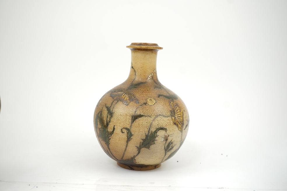 Robert Wallace Martin for Martin Brothers: A salt-glazed stoneware vase decorated with wild flowers